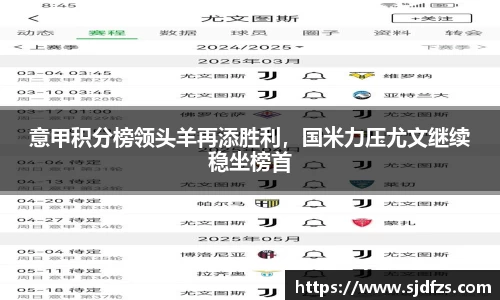 意甲积分榜领头羊再添胜利，国米力压尤文继续稳坐榜首